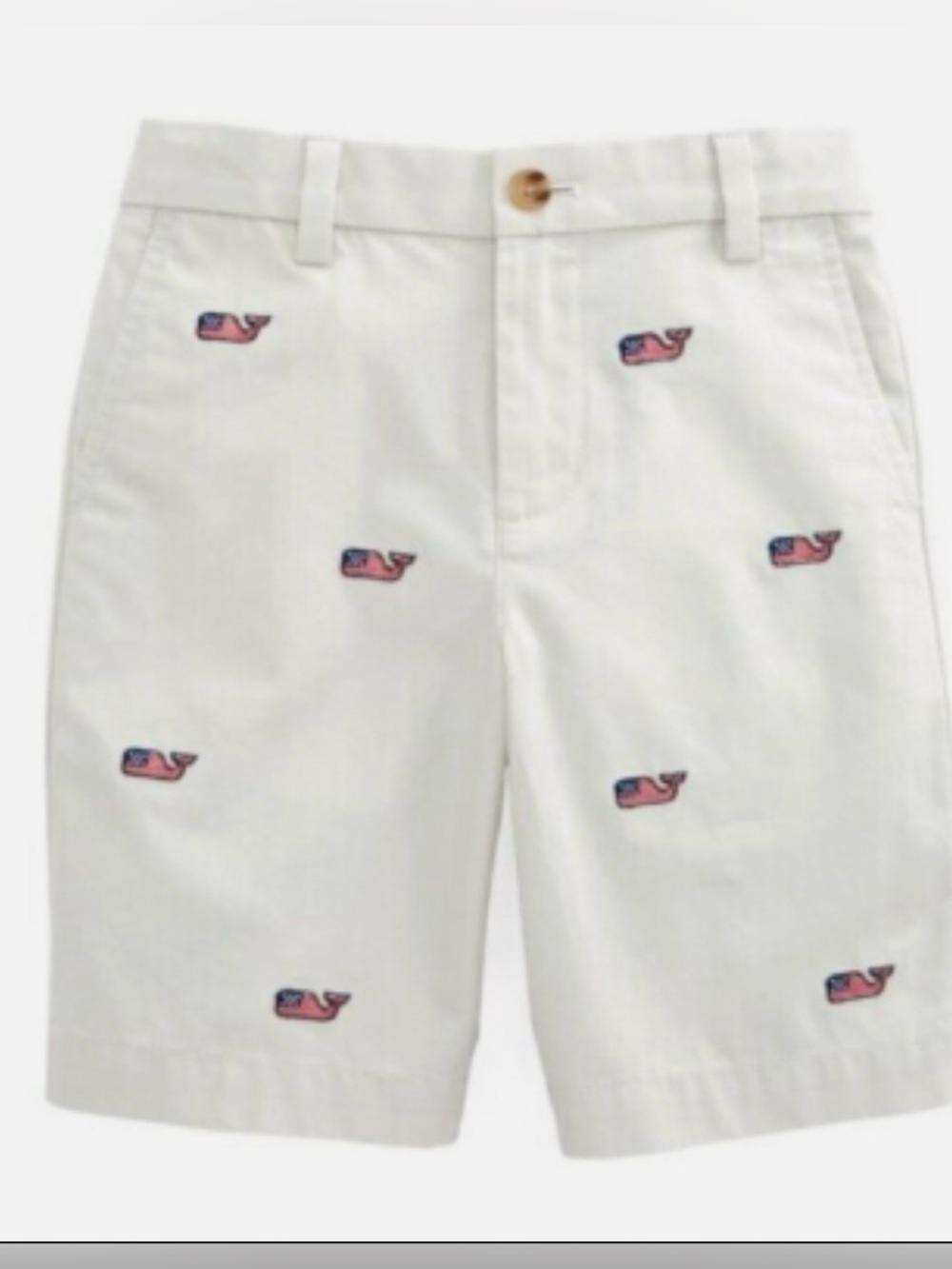 Vineyard Vines Stone Khaki Breaker Shorts with American Flag Whale Logo Size 10